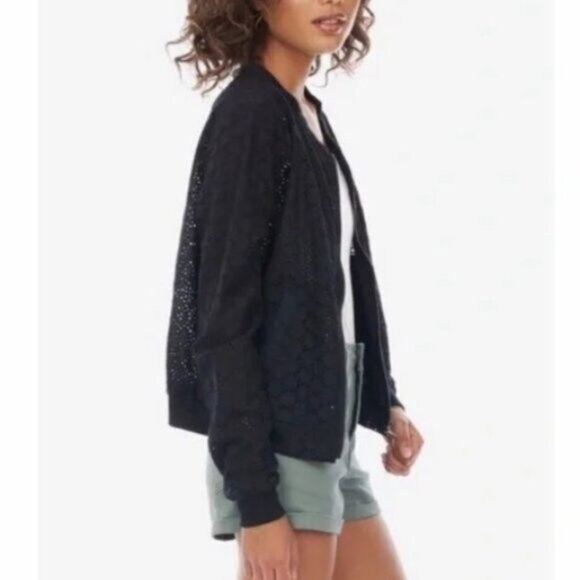 SANCTUARY 100% Cotton Bomber Eyelet Jacket Black Sz XS - Picture 11 of 11